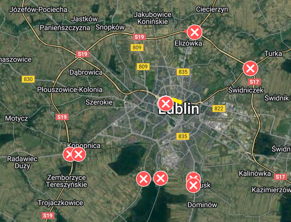Mapa Protestu Rolników w Lublinie