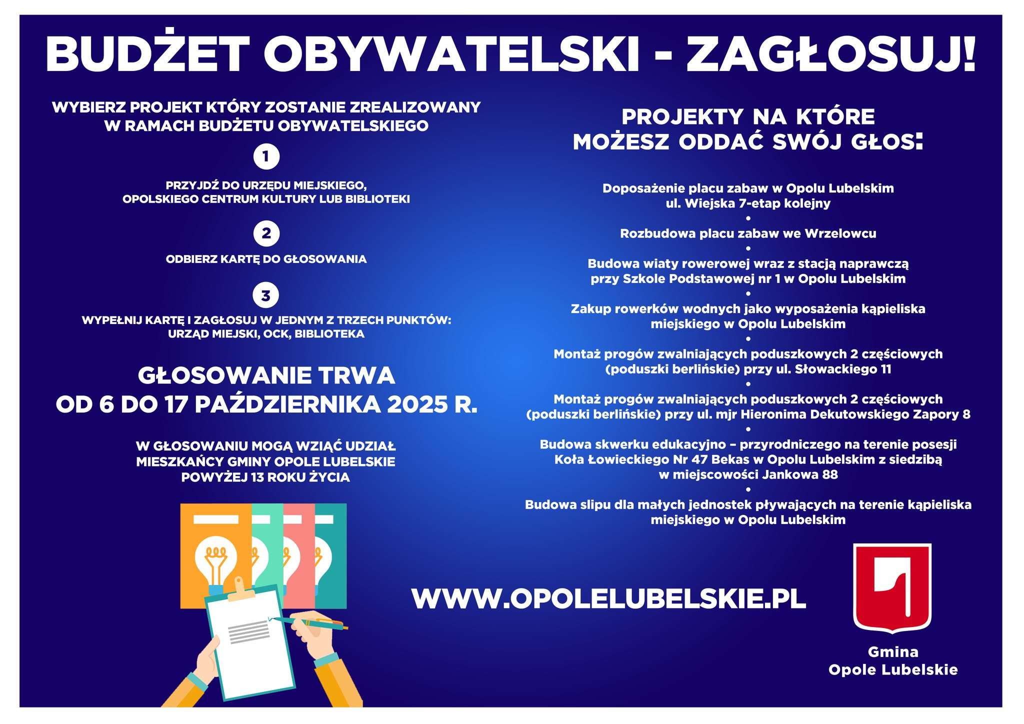OPOLE LUBELSKIE: Projekty, które zostaną poddane głosowaniu nad Budżetem Obywatelskim 2026