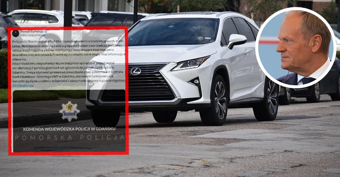 Skradziono auto Donalda Tuska w Sopocie! Policja odzyskała lexusa, sprawcy wciąż na wolności