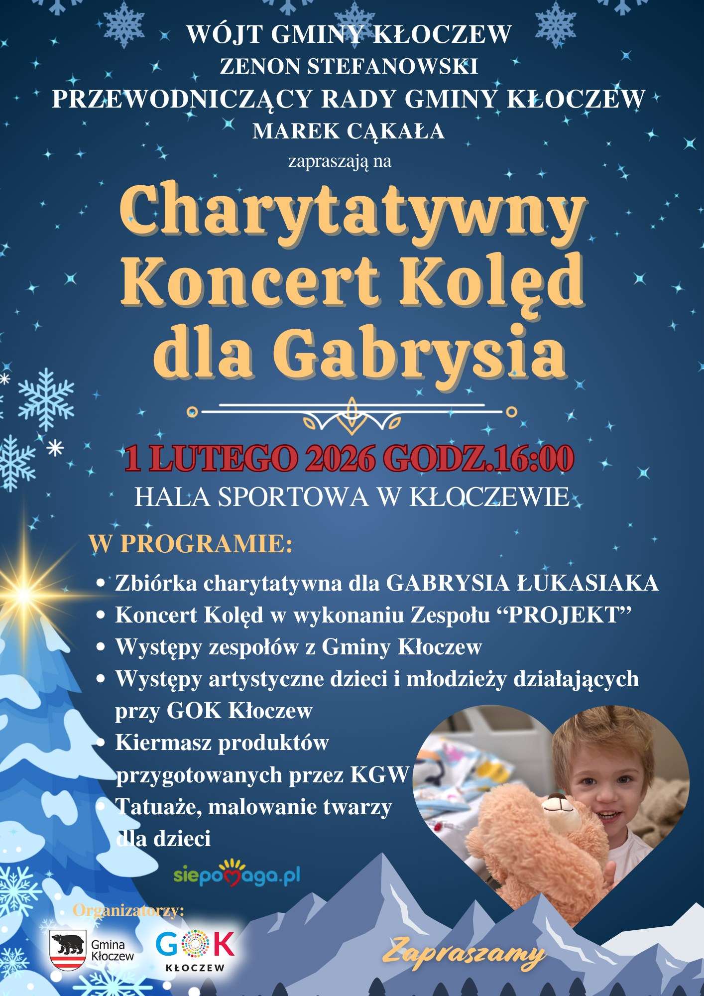 Charytatywny Koncert Kolęd w Kłoczewie – pomagamy Gabrysiowi