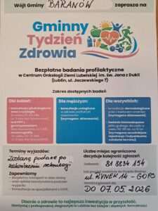Wójt Gminy Baranów zaprasza na bezpłatne badania profilaktyczne w Lublinie