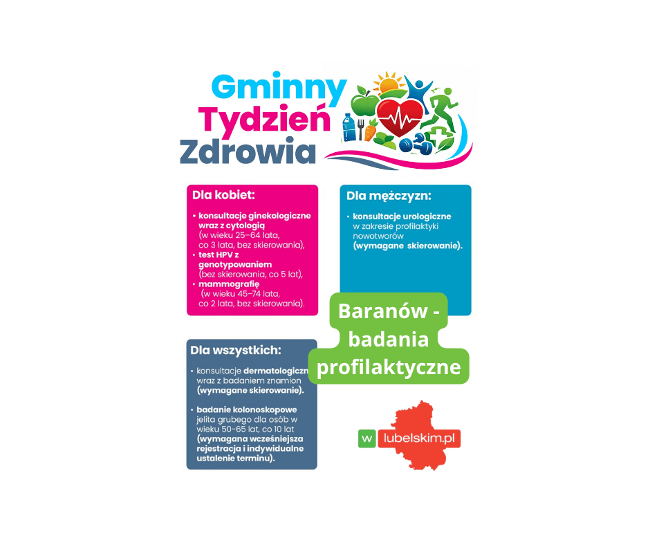 Wójt Gminy Baranów zaprasza na bezpłatne badania profilaktyczne w Lublinie