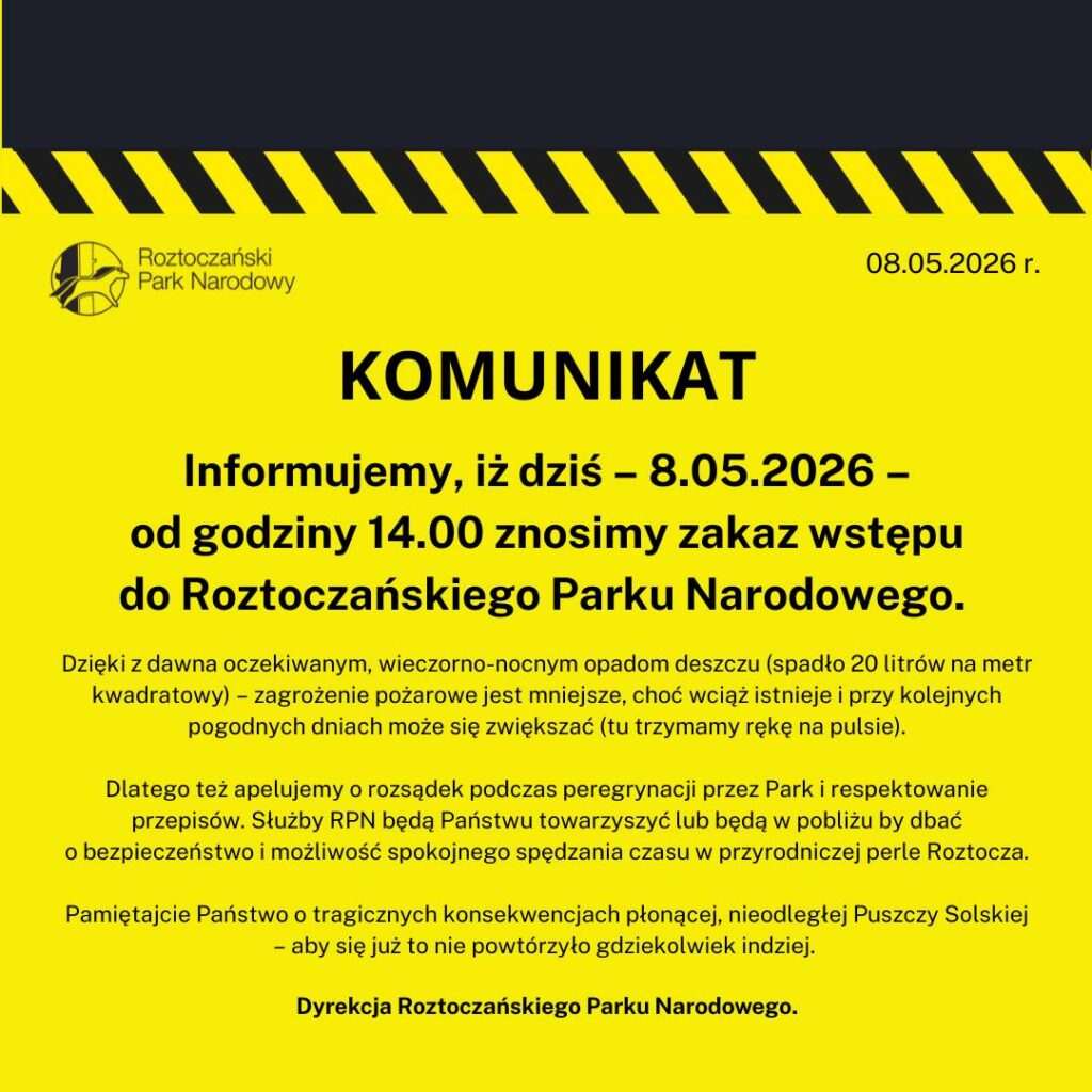 Roztoczański Park Narodowy znosi zakaz wstępu, ale apeluje o ostrożność