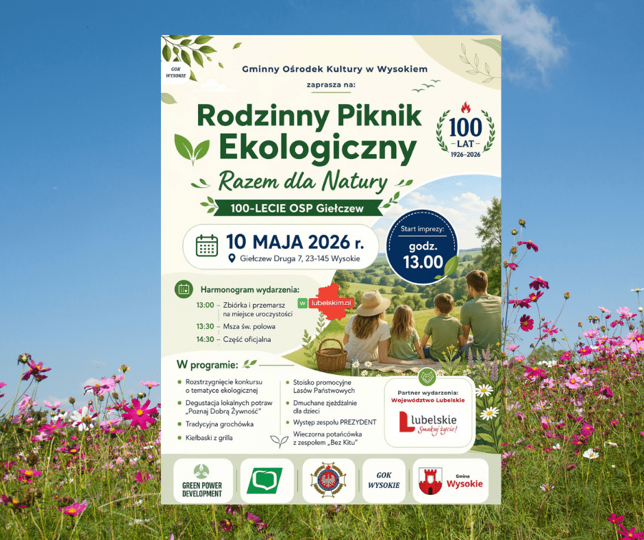 Gmina Wysokie: 10 maja piknik ekologiczny i 100-lecie OSP Giełczew