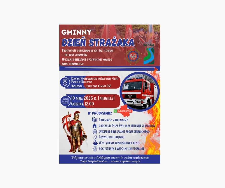 Gmina Wólka zaprasza na Gminny Dzień Strażaka 10 maja