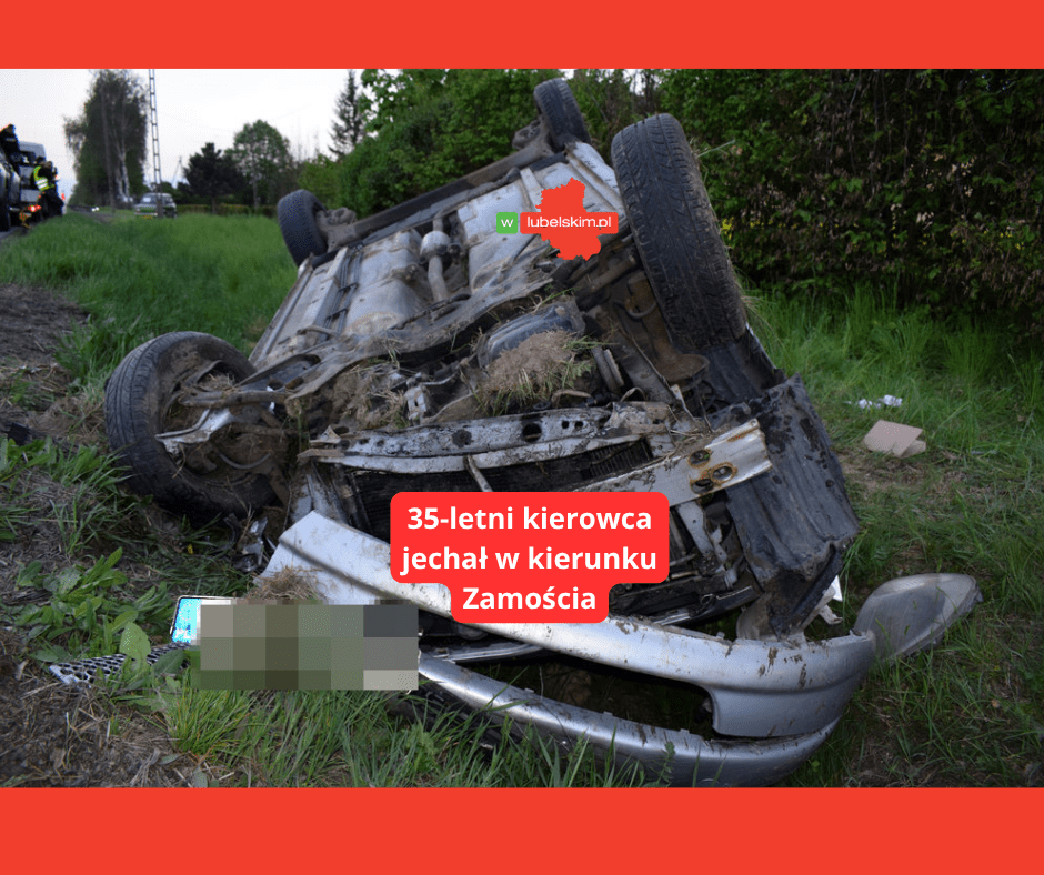 Dachowanie toyoty DK17 – szybka reakcja policji uratowała kierowcę