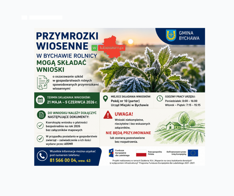 Przymrozki zniszczyły uprawy. Rusza nabór wniosków w Bychawie