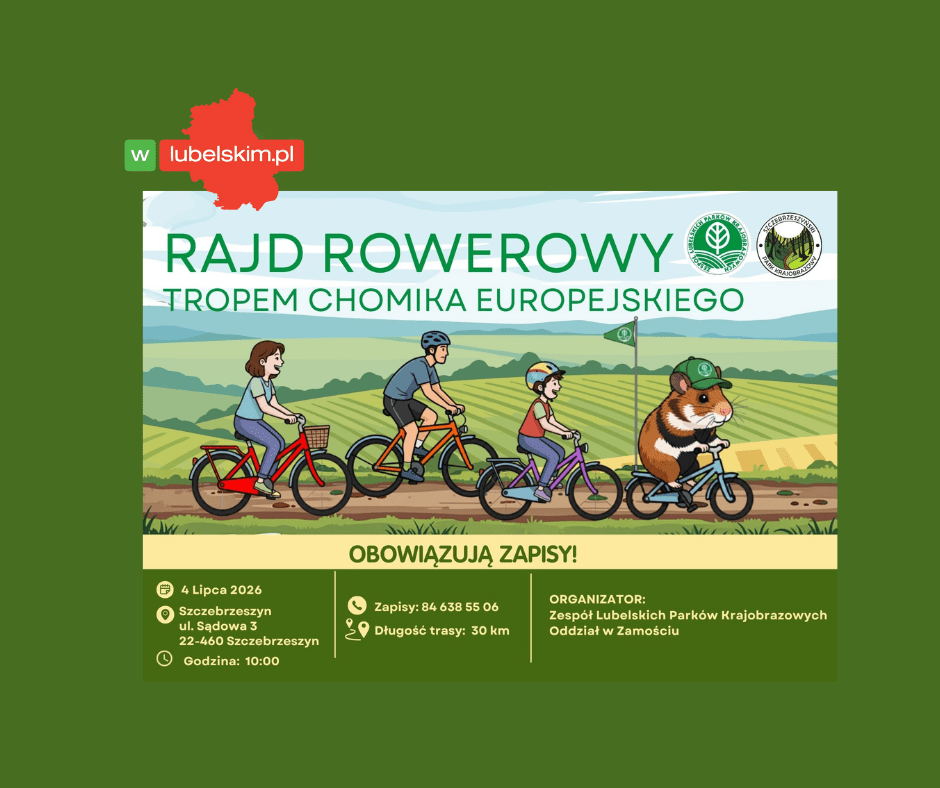 Rajd Rowerowy „Tropem Chomika Europejskiego”. Miłośnicy dwóch kółek ruszą przez Szczebrzeszyński Park Krajobrazowy