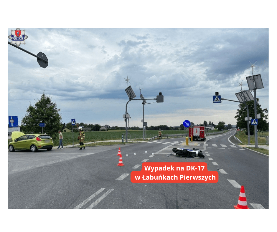 Wypadek na DK-17 w Łabuńkach Pierwszych. Kierująca po alkoholu, motorowerzysta trafił do szpitala