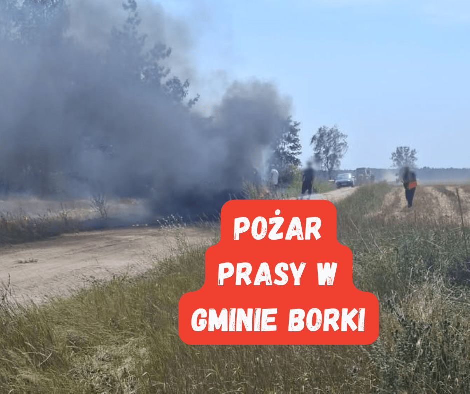 Pożar prasy rolniczej w Starej Wsi. Ogień objął maszynę i ściernisko, nikt nie ucierpiał