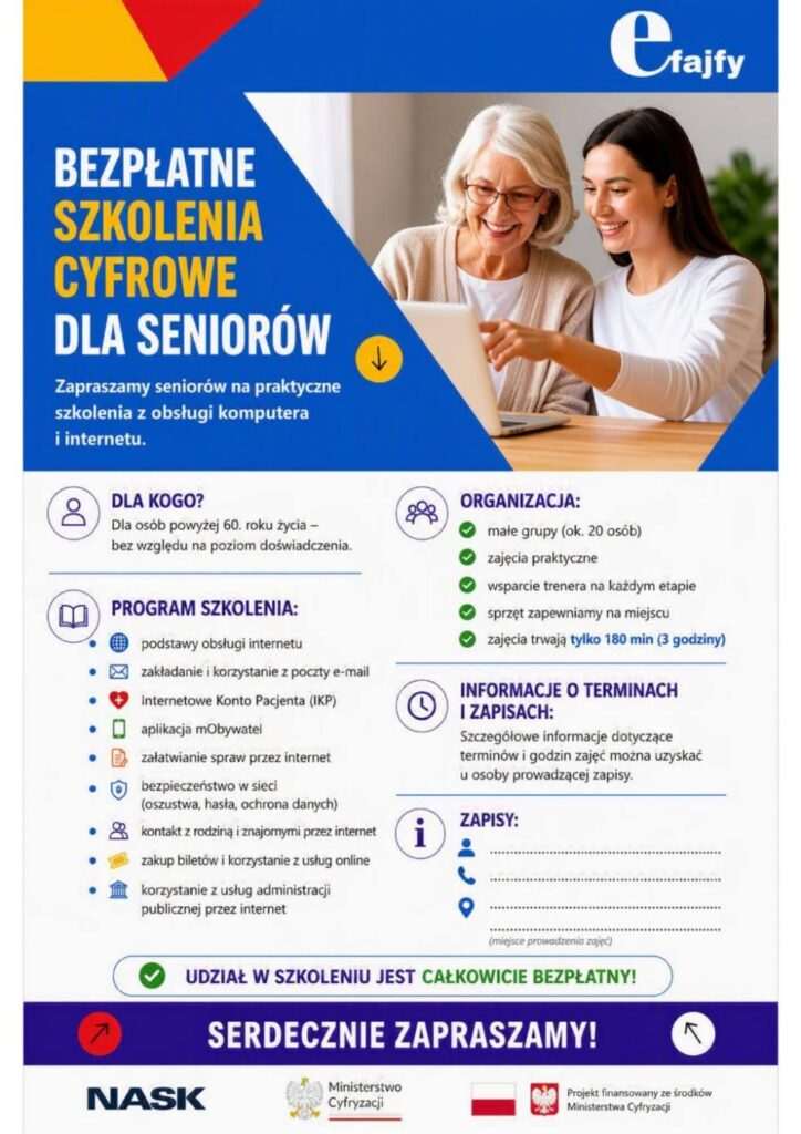 Bezpłatne szkolenia cyfrowe dla seniorów w gminie Krasnystaw