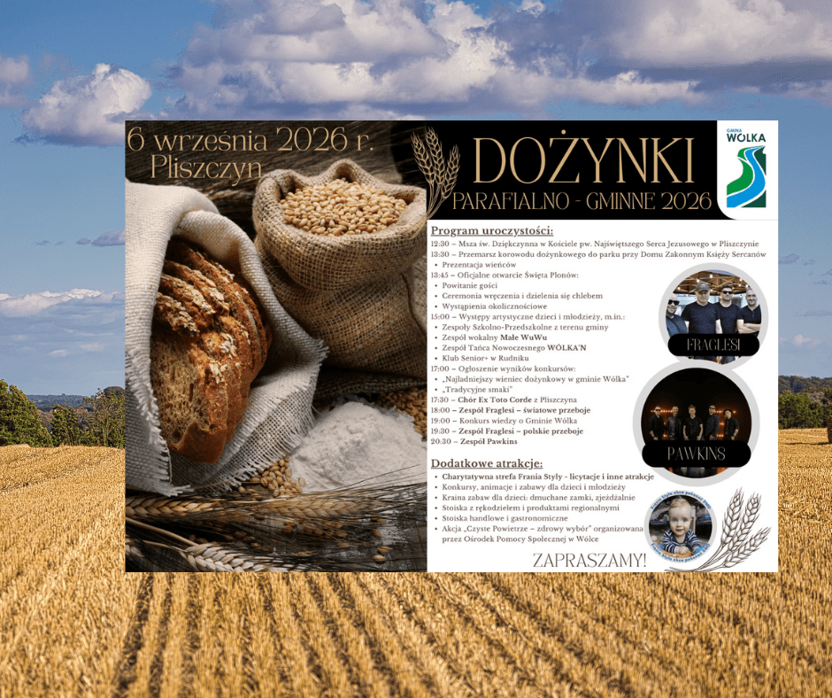 Dożynki Parafialno-Gminne 2026 w Pliszczynie. Bogaty program i koncerty