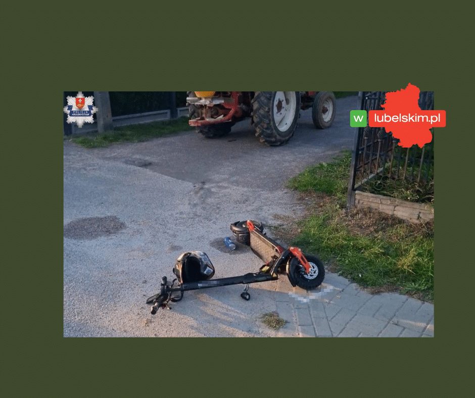 Groźne zderzenie hulajnogi z ciągnikiem. Policja przypomina o zasadach
