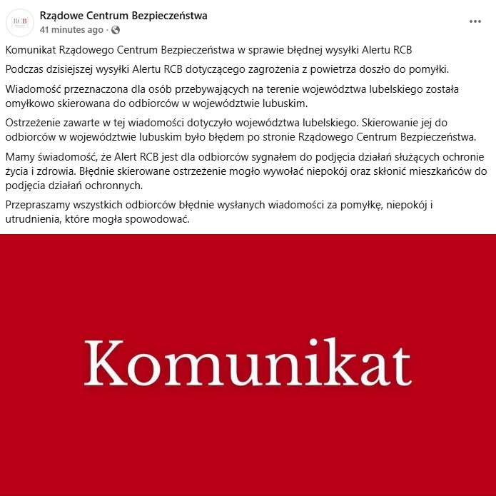 Błąd RCB: pomylono województwo lubuskie z lubelskim